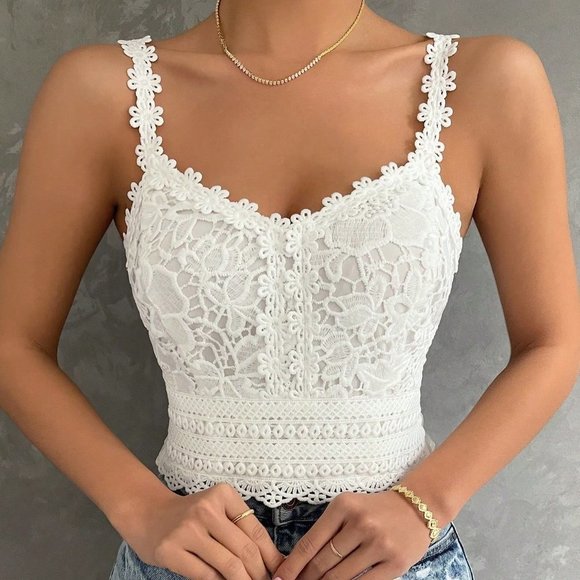 Boho Womens Guipure Lace Cami Top White - Picture 5 of 5